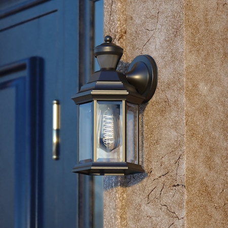 Vaxcel Auburn Aluminum 6.25-in. W 1 Light Black Motion Sensor Dusk/Dawn Outdoor Wall Lantern Clear Glass T0731
